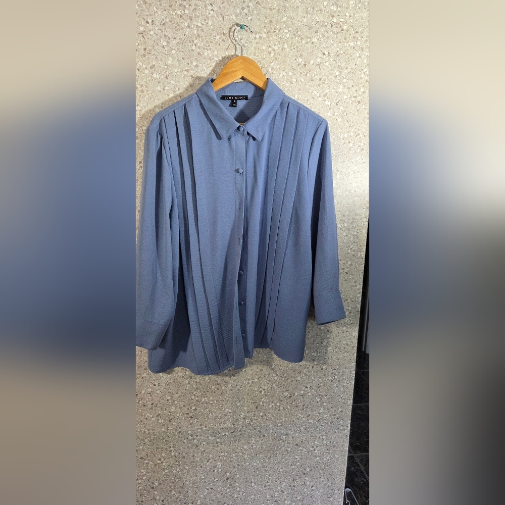 Elegant Blue Pleated Blouse